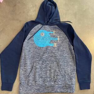 Disney Star Wars Death Star Blue Hoodie Fleece Sweater Top Mens Medium